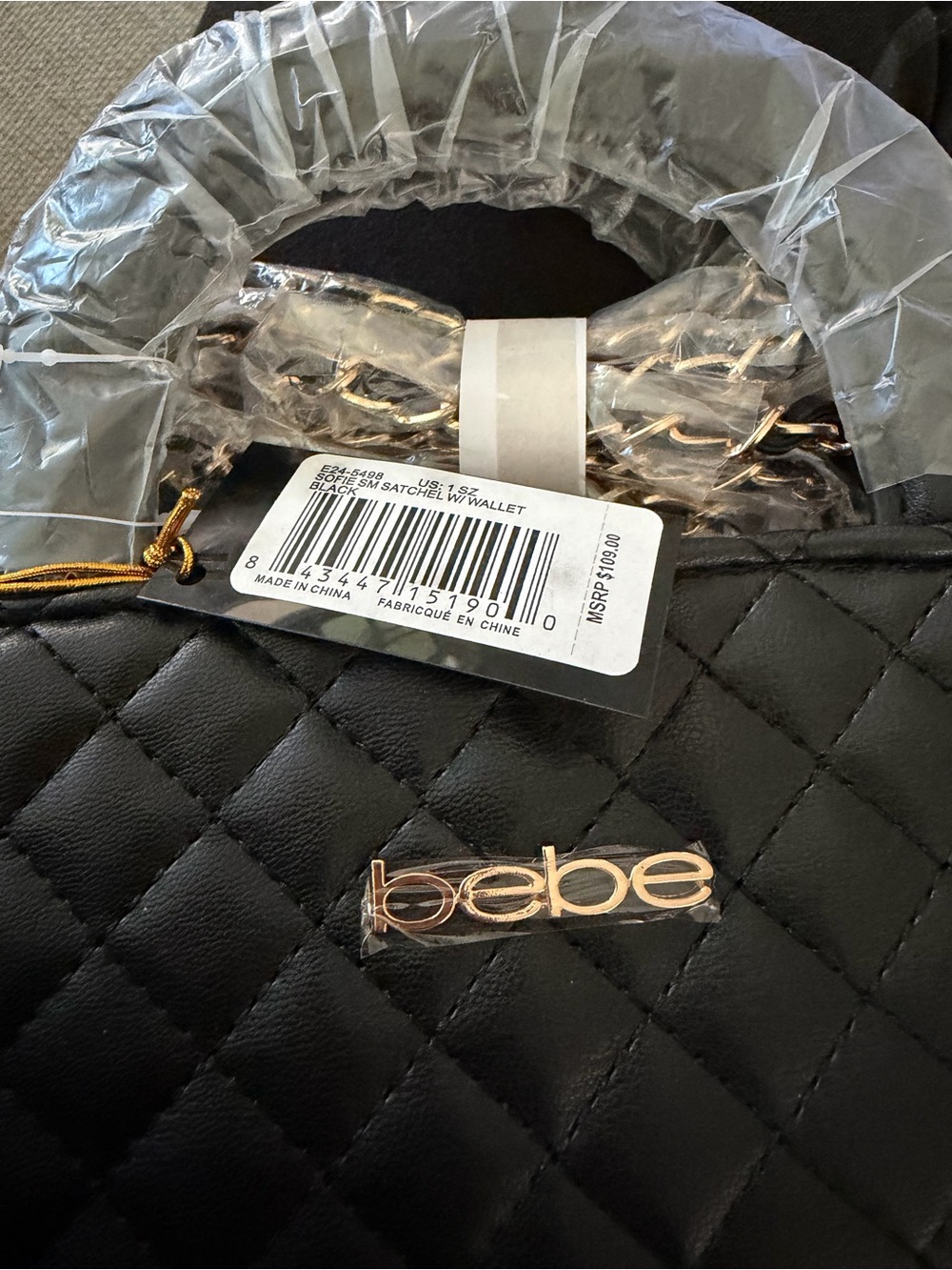 bebe Sofie Small Black Quilted Satchel with Matching Wallet Brand New MSRP $109 - Picture 6 of 6